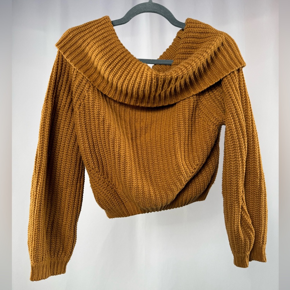 Lulus Carmichael Light Brown Off-the-Shoulder Knit Sweater Size Small - Picture 4 of 10